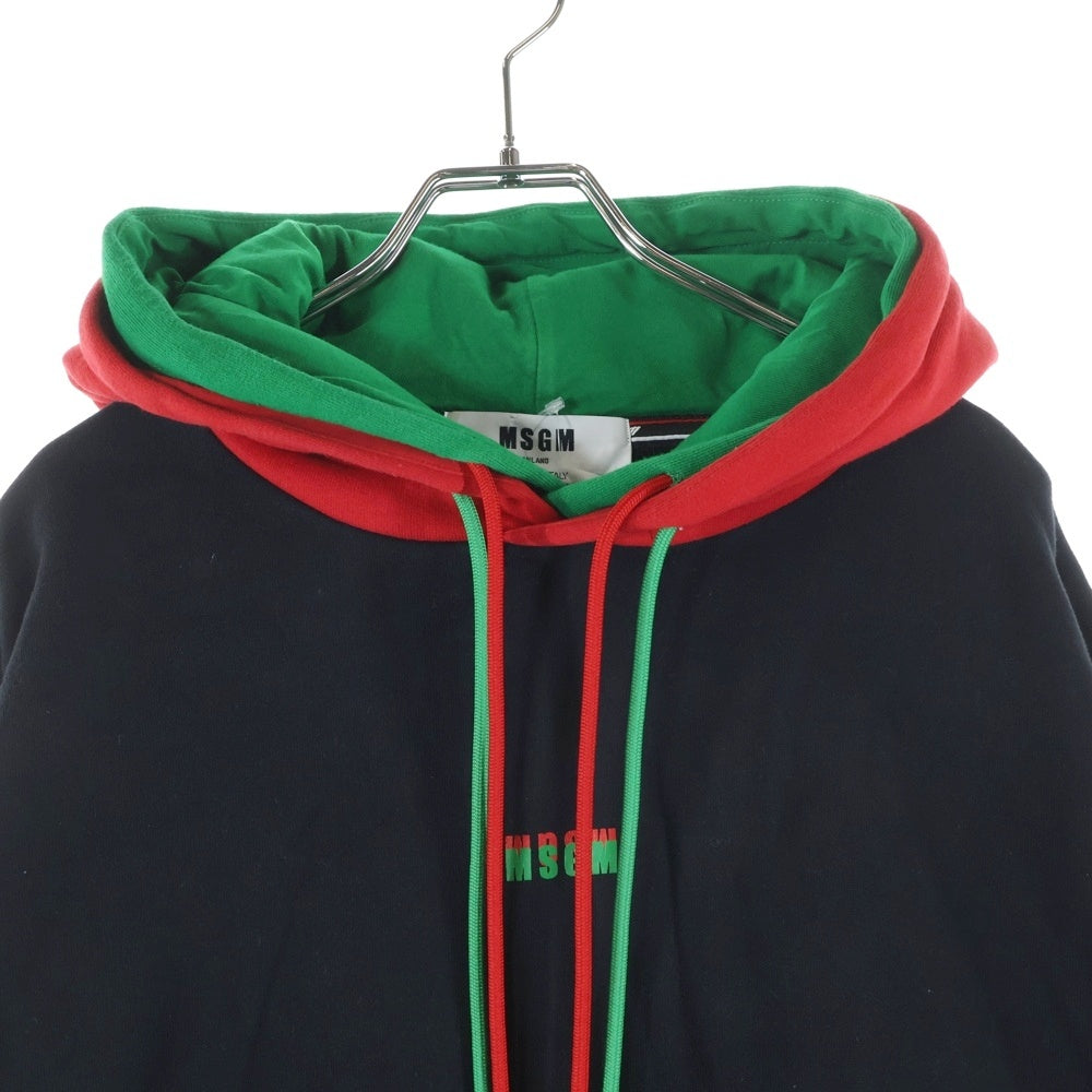 MSGM(エムエスジーエム) フロントロゴ ダブルフーデッド プルオーバーパーカー スウェットフーディ ブラック/レッド/グリーン 2940MM176