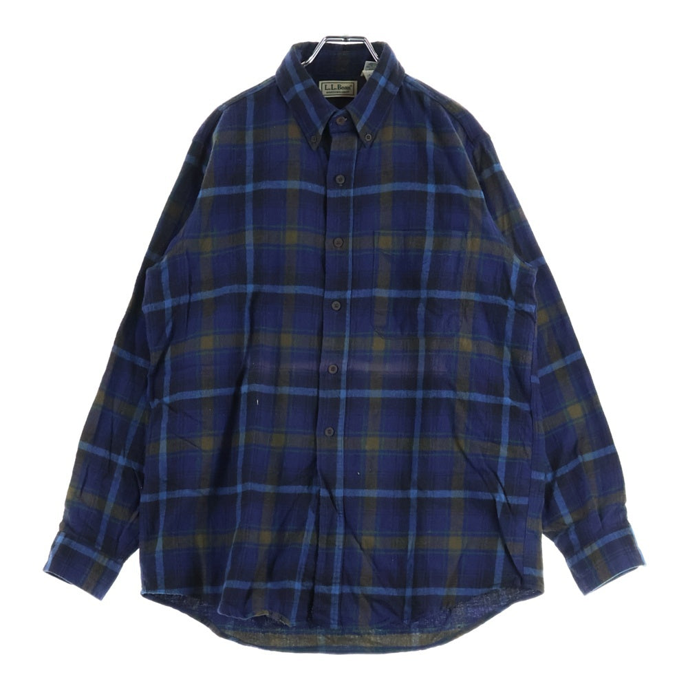 L.L.Bean(エルエルビーン) 90S VINTAGE Flannel L/S Shirt ヴィンテージ ボタンダウン フランネル 長袖チェックシャツ ネイビー/ブルー