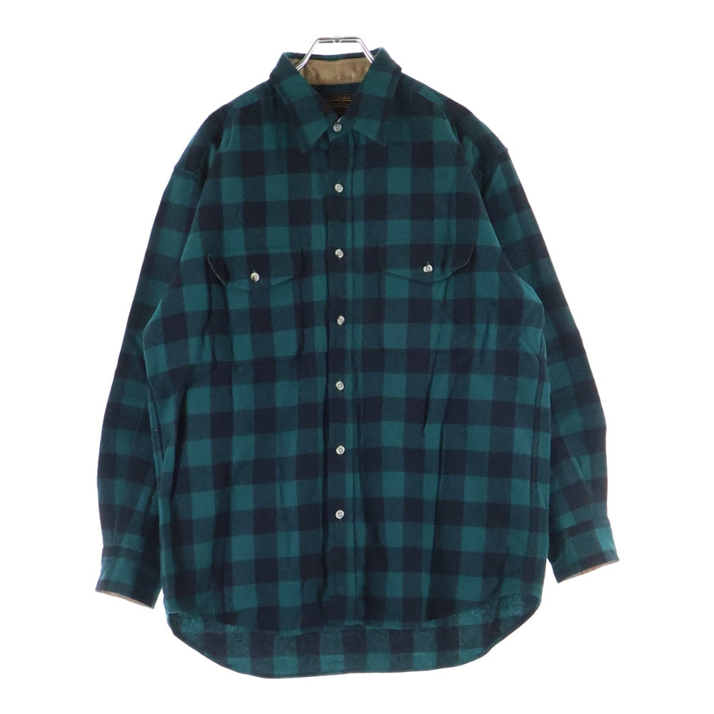 Eddie Bauer(エディバウワー) 70-80S VINTAGE ヴィンテージ ブロックチェック フランネル長袖シャツ グリーン/ブラック