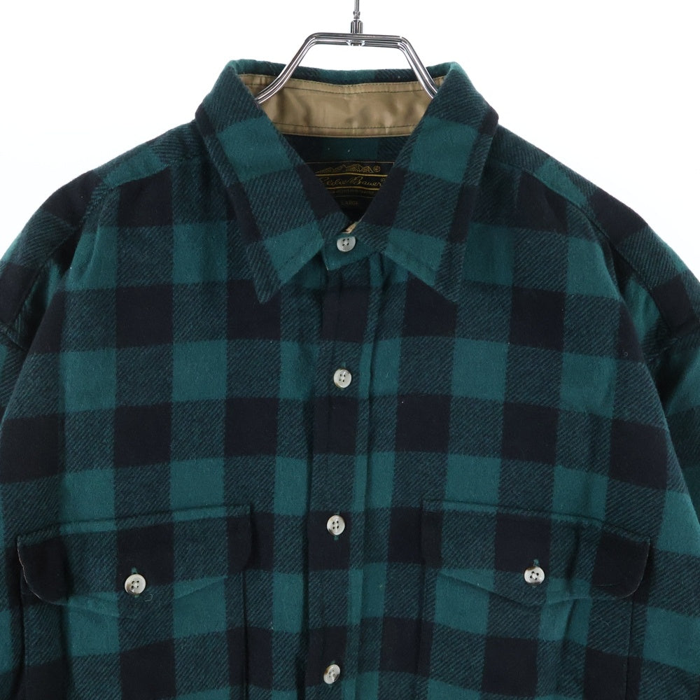 Eddie Bauer(エディバウワー) 70-80S VINTAGE ヴィンテージ ブロックチェック フランネル長袖シャツ グリーン/ブラック