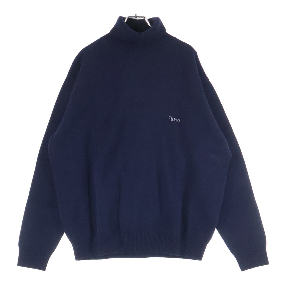 PAPAS(パパス) Logo Embroidery Turtle Neck Sweater ロゴ刺繍 タートルネック ニットセーター ネイビー D0434KSW011