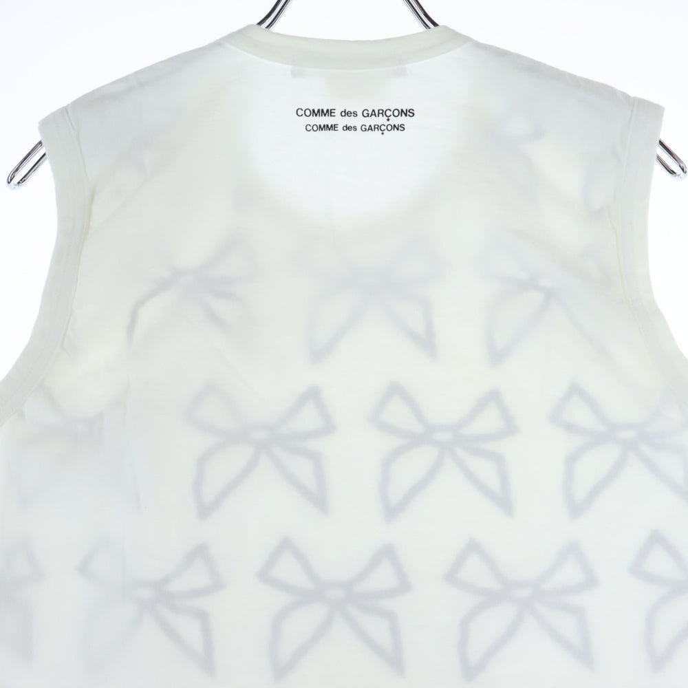 COMME des GARCONS COMME des GARCONS(コムデギャルソンコムデギャルソン) 09SS リボンプリント クルーネック ノースリーブ カットソー ホワイト RC-T030 AD2008 レディース