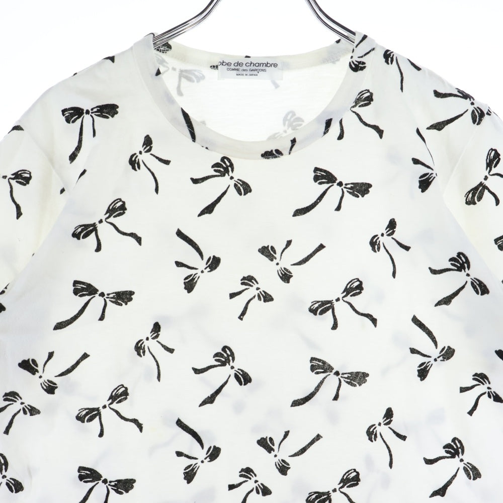 robe de chambre COMME des GARCONS(ローブドシャンブル コムデギャルソン) 03SS リボン総柄 プリント 半袖Tシャツカットソーホワイト RI-T067 AD2002 レディース