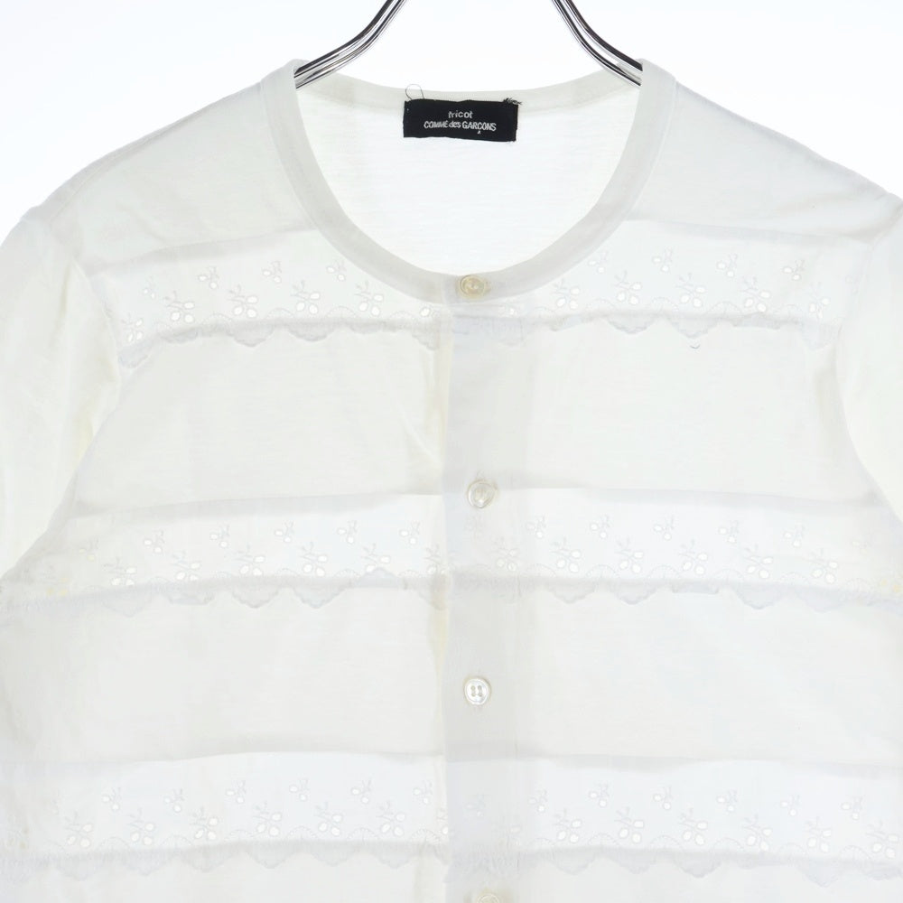 tricot COMME des GARCONS(トリコ コム デ ギャルソン) 07SS レースデザイン ノーカラー 長袖シャツ ホワイト TS-T085 AD2006 レディース