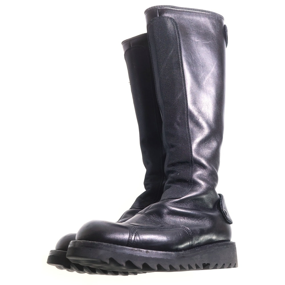 JIL SANDER(ジルサンダー) Leather Ridinh Boots ナイロンパッチワーク レザー ロングブーツ ブラック レディース