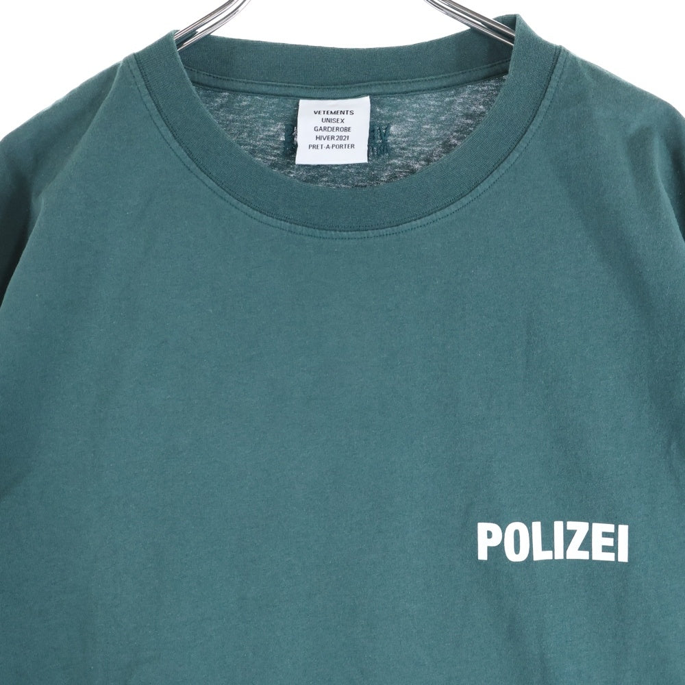 VETEMENTS(ヴェトモン) 20AW POLIZEI フロントプリント クルーネック 半袖Tシャツ カットソー グリーン UAH21TR511