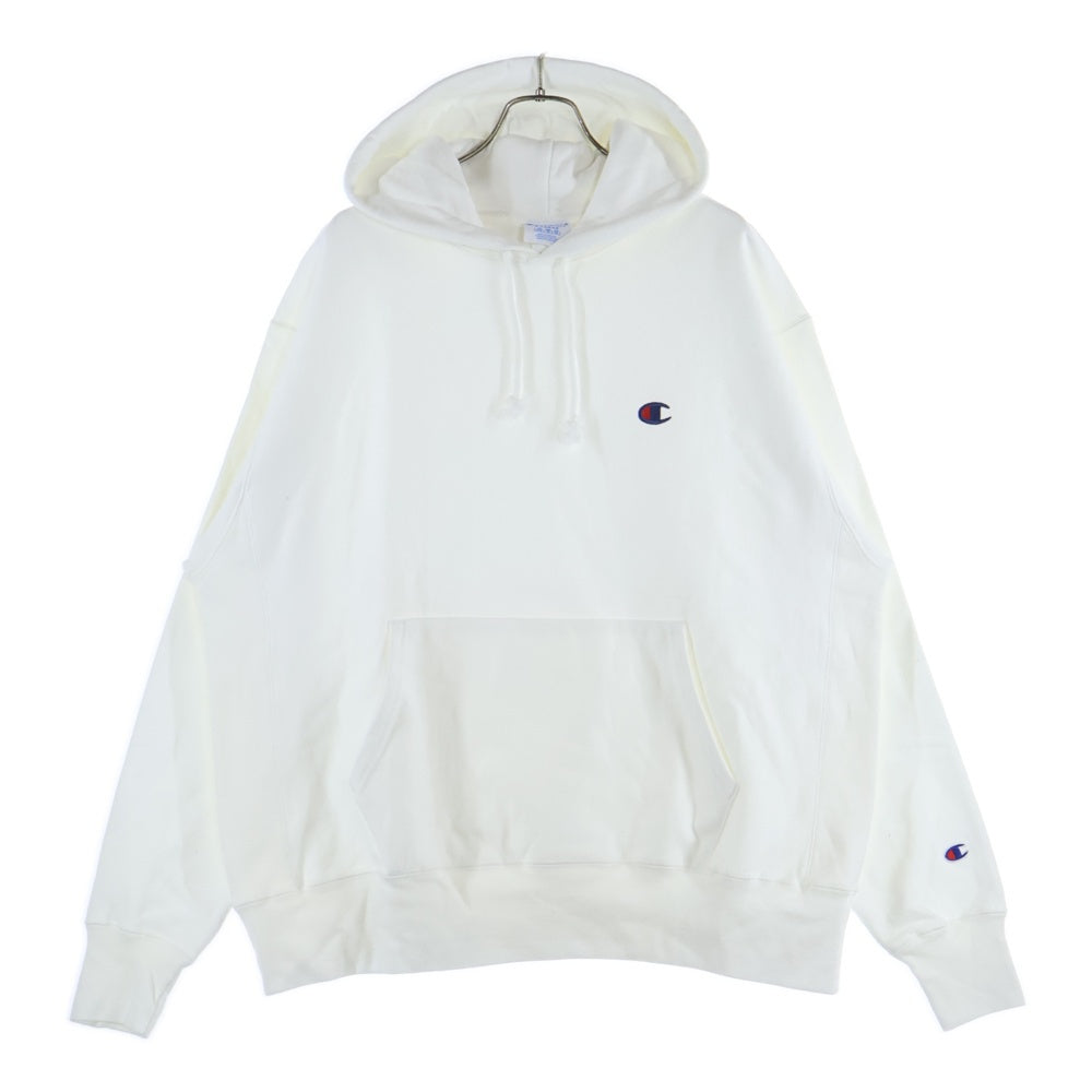 CHAMPION(チャンピオン) 裏起毛 ワッペンロゴ スウェット プルオーバーパーカー ホワイト