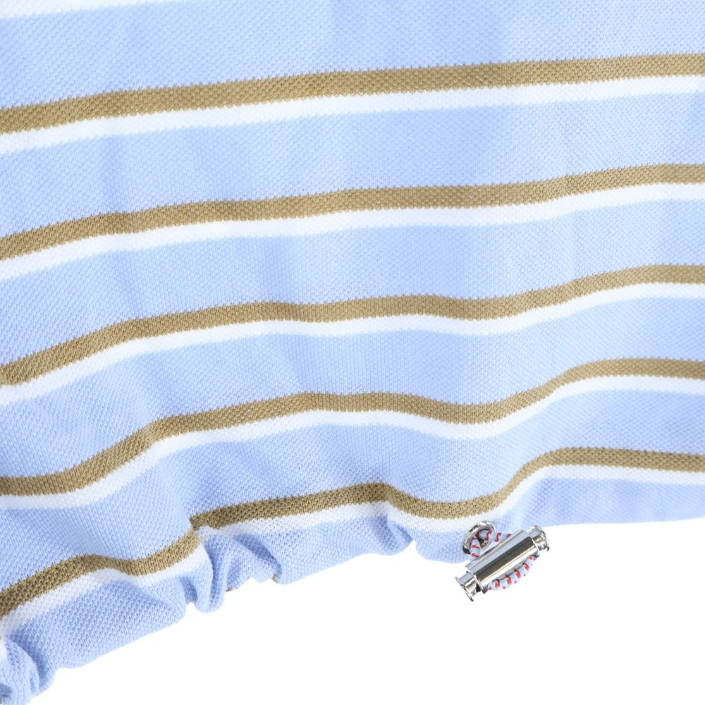 PRADA(プラダ) Cropped Striped Pique Polo Shirt トライアングルパッチ コットン クロップド ストライプ ピケ 半袖ポロシャツ ブルー レディース 39609 S000