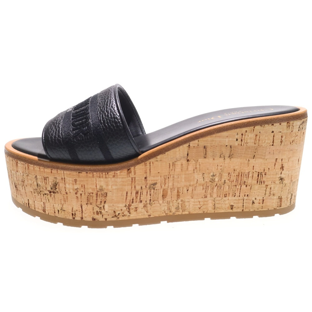 Christian Dior(クリスチャンディオール) Dway グレインドカーフスキン ロゴ刺繍 プラットフォーム スライド サンダル ブラック レディース