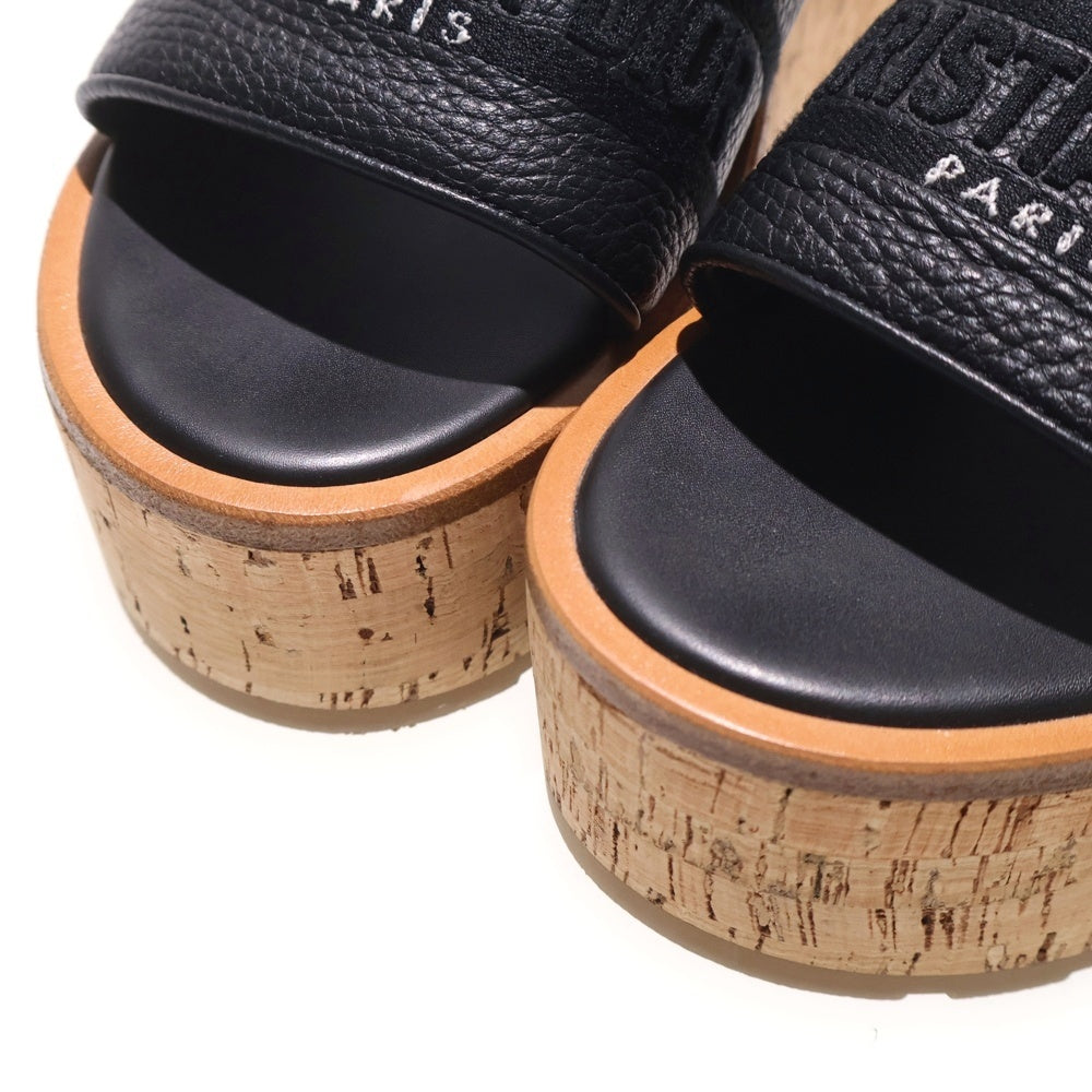 Christian Dior(クリスチャンディオール) Dway グレインドカーフスキン ロゴ刺繍 プラットフォーム スライド サンダル ブラック レディース