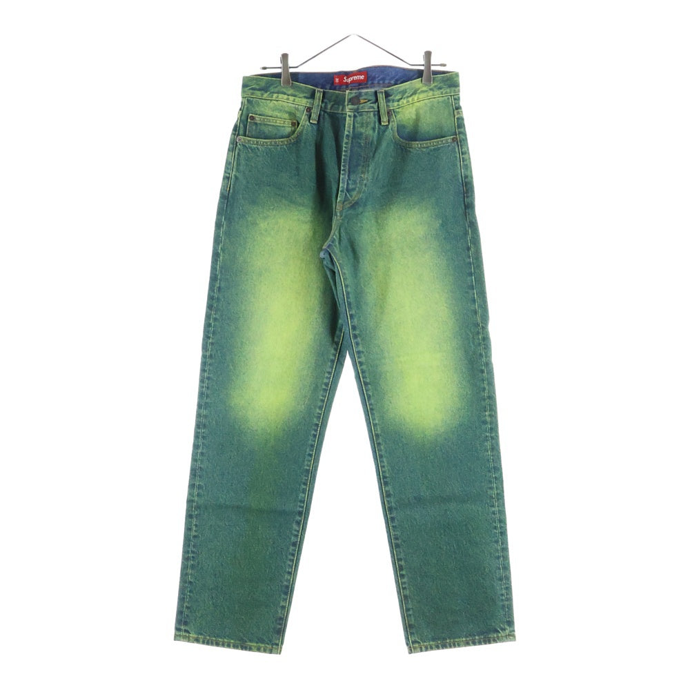 SUPREME(シュプリーム) 23AW Regular Jean Overspray Green レギュラー ジーン ストレート デニムパンツ グリーン