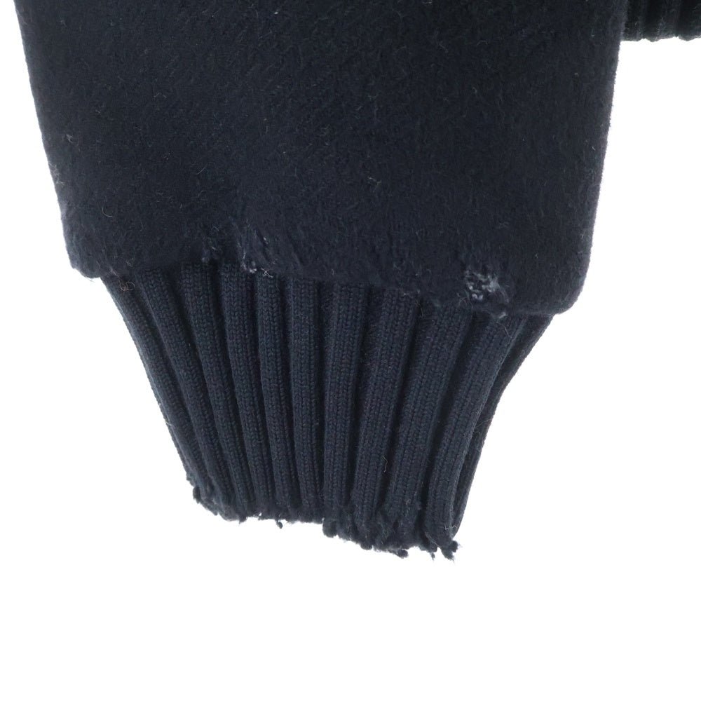 OFF-WHITE(オフホワイト) STADIUM JACKET ダメージ加工 バックプリント ウール ジャケット スタジャン ブルゾン ブラック OMEA145R19A32002