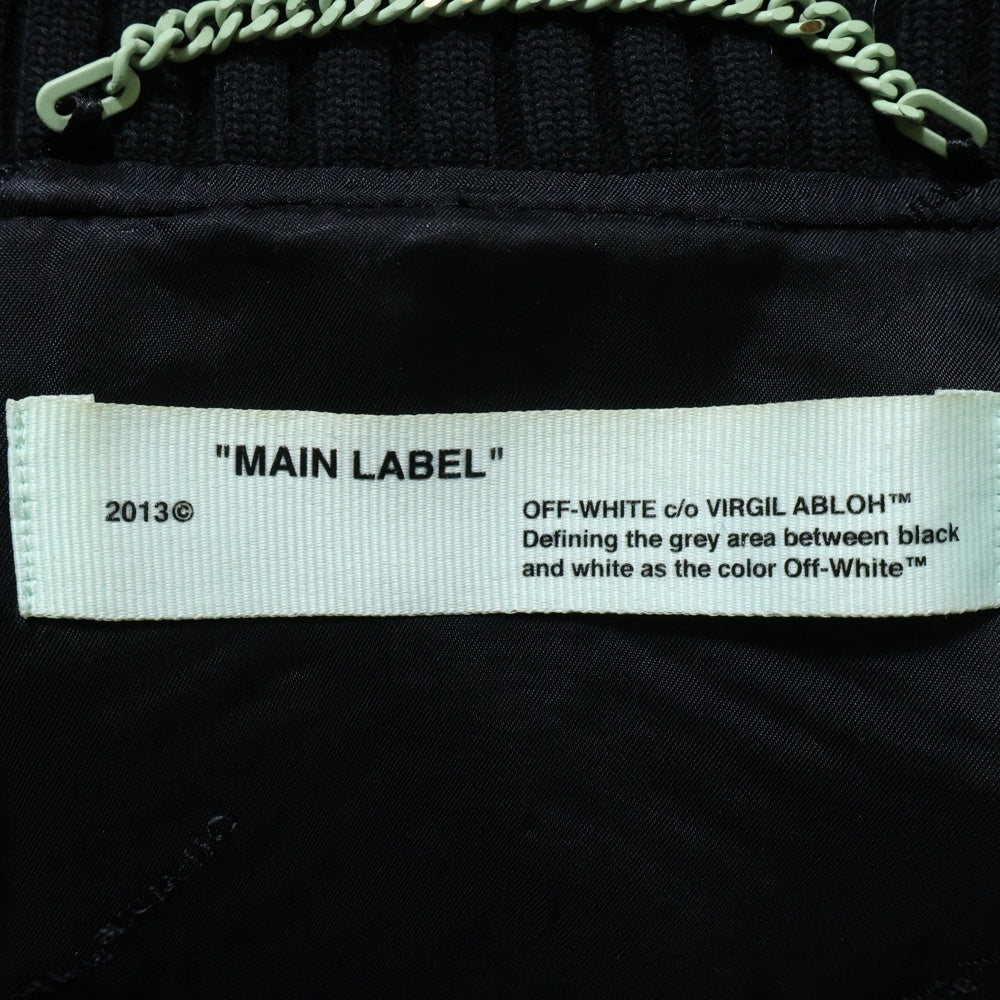 OFF-WHITE(オフホワイト) STADIUM JACKET ダメージ加工 バックプリント ウール ジャケット スタジャン ブルゾン ブラック OMEA145R19A32002