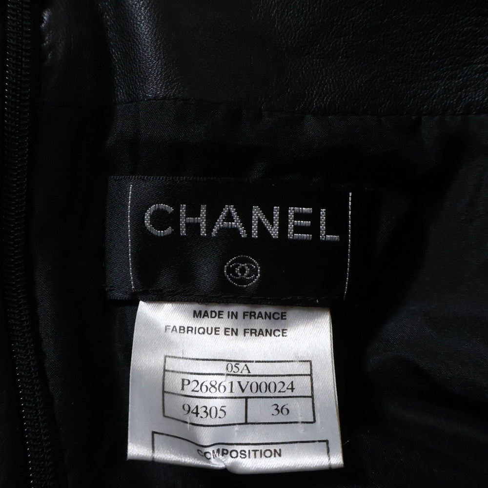 CHANEL(シャネル) ココマークボタン ラムレザー タイト スカート ブラック P26861V00024 レディース