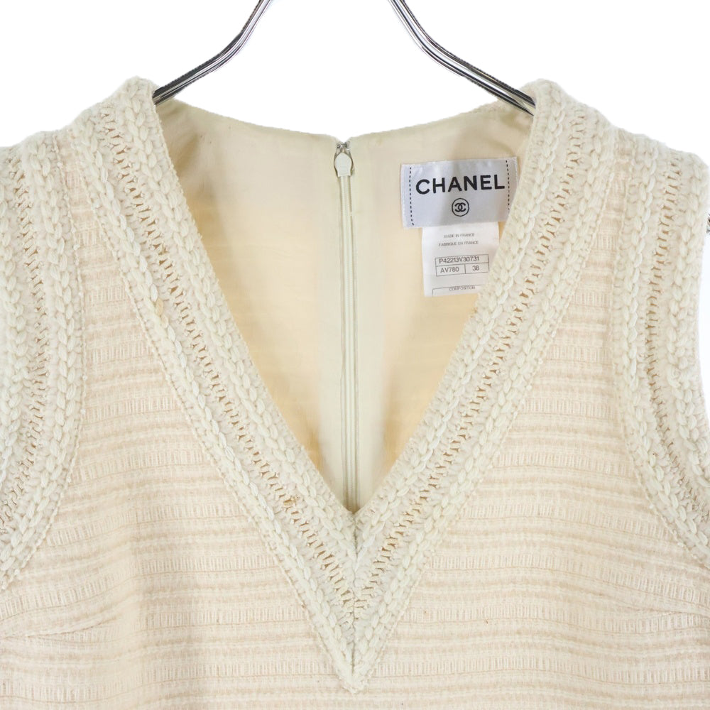 CHANEL シャネル ウール ツイード Vネック ワンピース ベスト アイボリー P42213V30731 レディース CHANEL(シャネル) ウール ツイード Vネック ワンピース ベスト