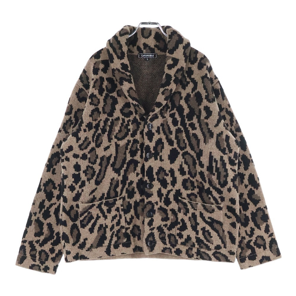 CAPTAINS HELM(キャプテンズ ヘルム) レオパード ショールカラー ウール ニット カーディガン ブラウン