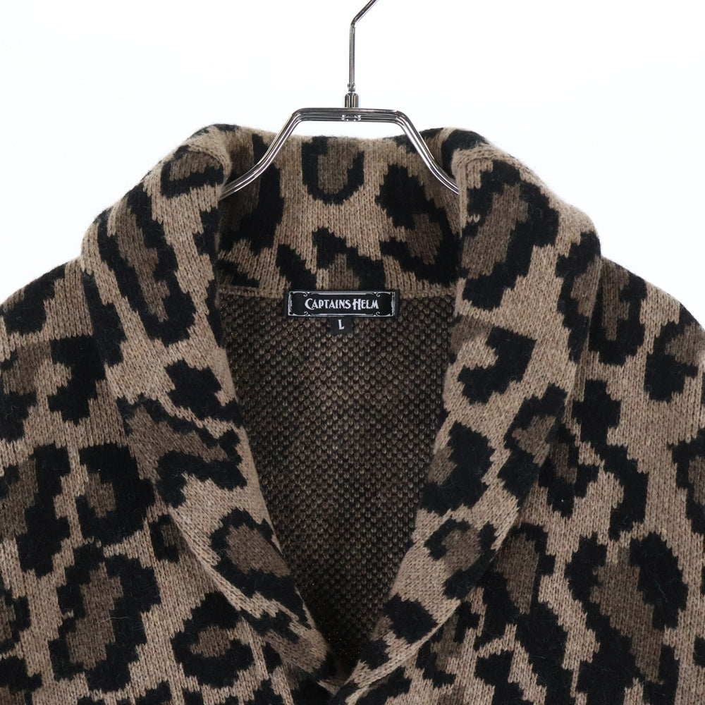 CAPTAINS HELM(キャプテンズ ヘルム) レオパード ショールカラー ウール ニット カーディガン ブラウン