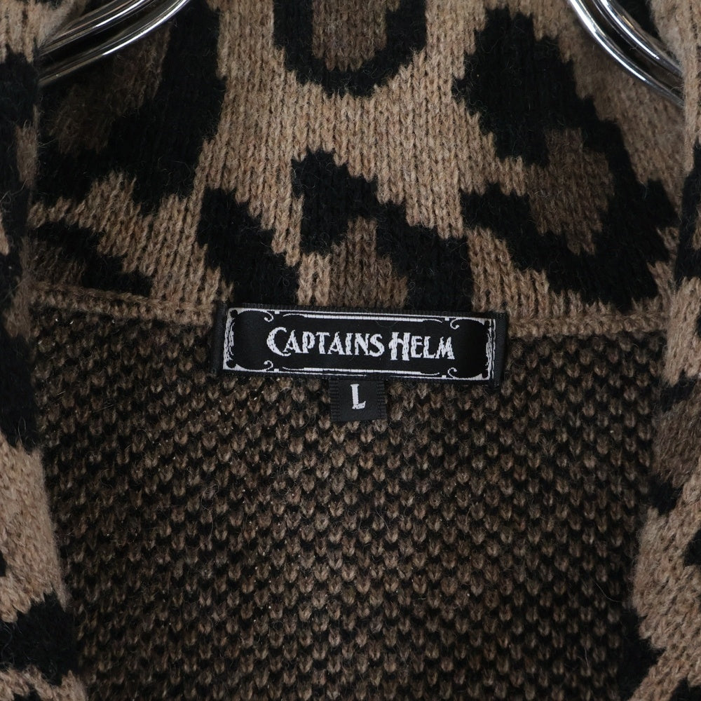 CAPTAINS HELM(キャプテンズ ヘルム) レオパード ショールカラー ウール ニット カーディガン ブラウン