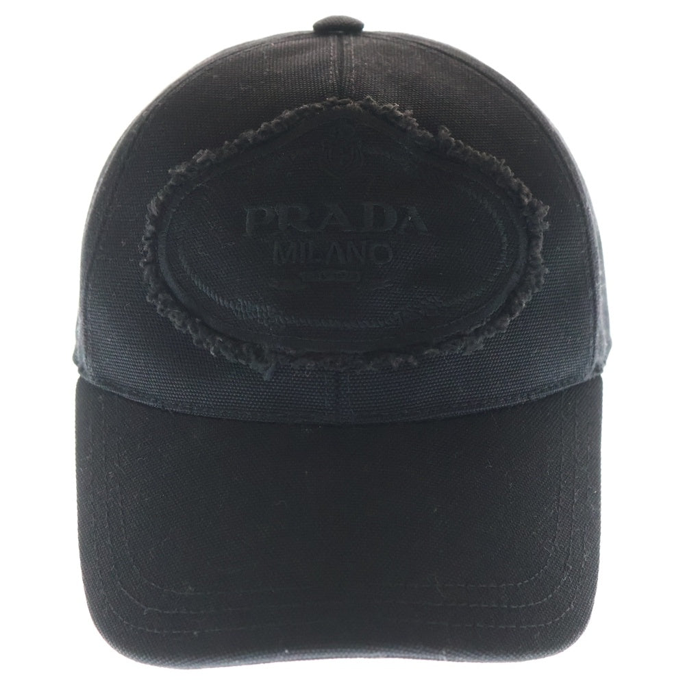 PRADA(プラダ) ロゴ キャンバス ベースボールキャップ 帽子 ブラック