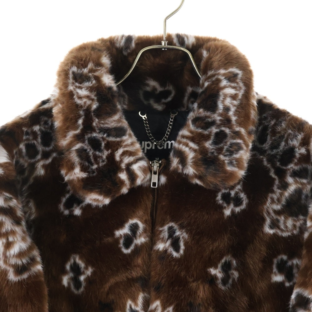 SUPREME(シュプリーム) 21SS Bandana Faux Fur Bomber Jacket アーチロゴ バンダナ フェイクファー ボンバージャケット ブルゾン ブラウン/ブラック