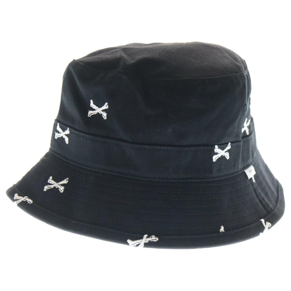 WTAPS(ダブルタップス) 22SS BUCKET 02/HAT/COTTON.OXFORD.TEXTILE クロスボーン刺繍 総柄 コットン オックスフォード バケットハット 帽子 ブラック 221HCDT-HT16