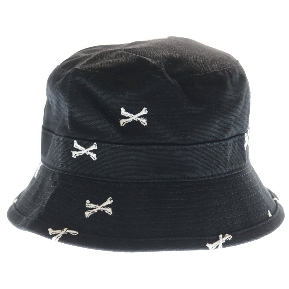 WTAPS(ダブルタップス) 22SS BUCKET 02/HAT/COTTON.OXFORD.TEXTILE クロスボーン刺繍 総柄 コットン オックスフォード バケットハット 帽子 ブラック 221HCDT-HT16