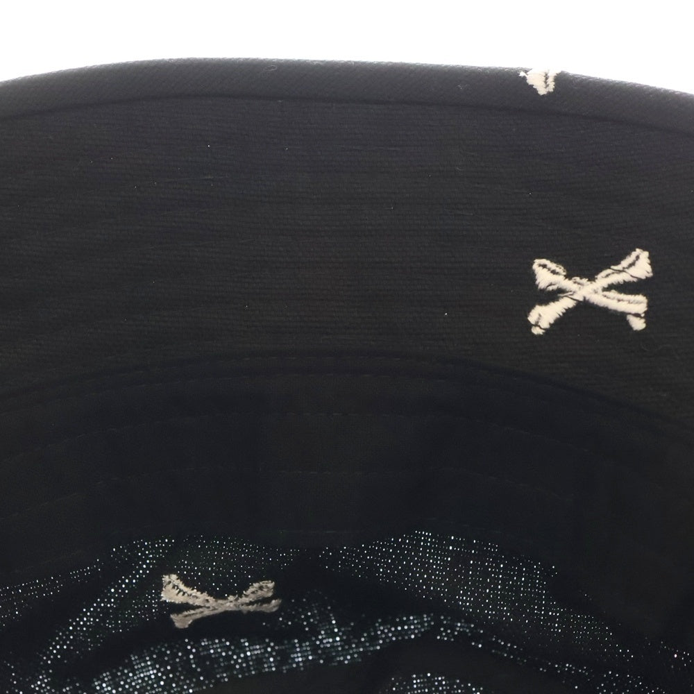 WTAPS(ダブルタップス) 22SS BUCKET 02/HAT/COTTON.OXFORD.TEXTILE クロスボーン刺繍 総柄 コットン オックスフォード バケットハット 帽子 ブラック 221HCDT-HT16