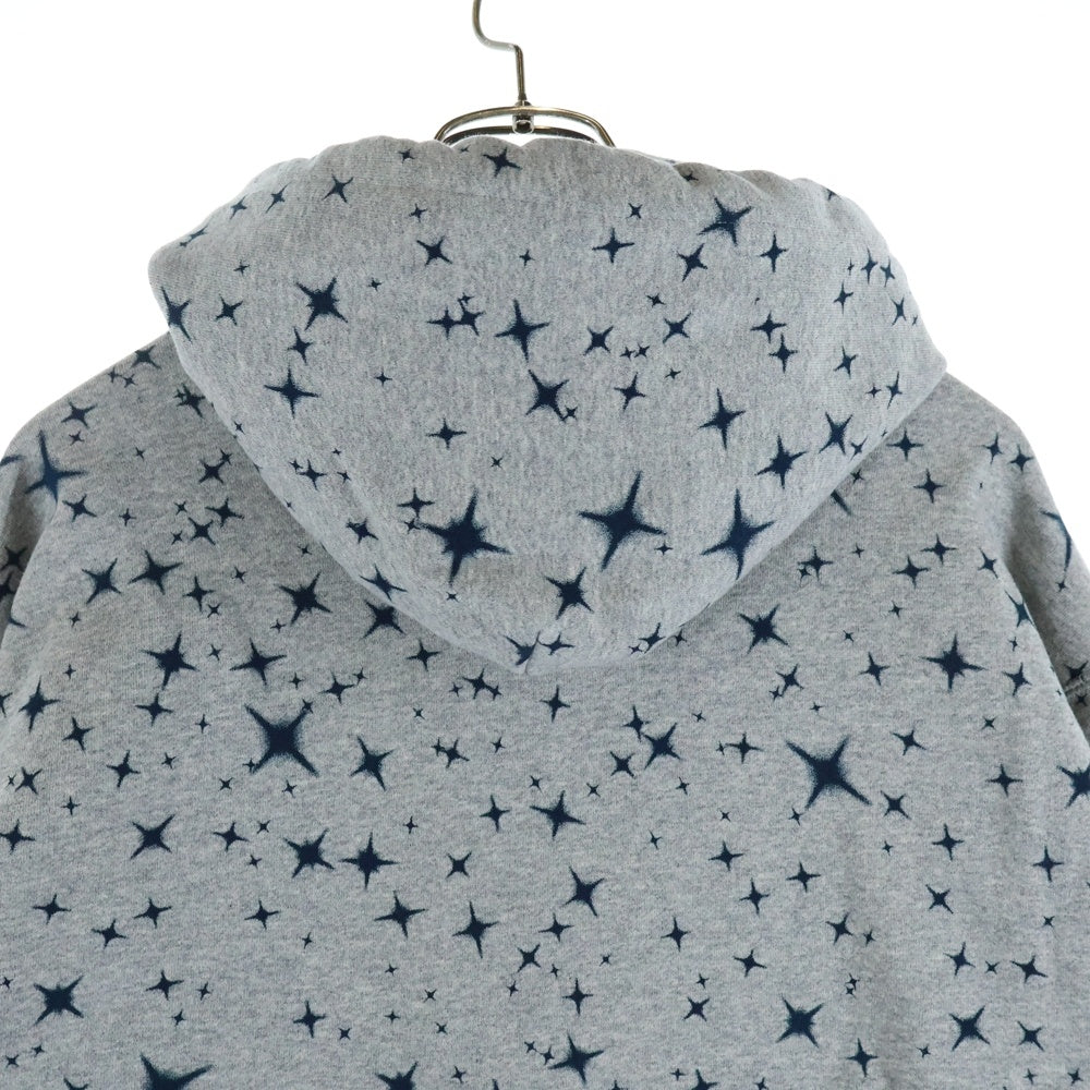 THE BLACK EYE PATCH(ブラックアイパッチ) 22AW LABEL STAR PATTERNED HOODIE ラベル スターパターン プルオーバーパーカー スウェットフーディ グレー