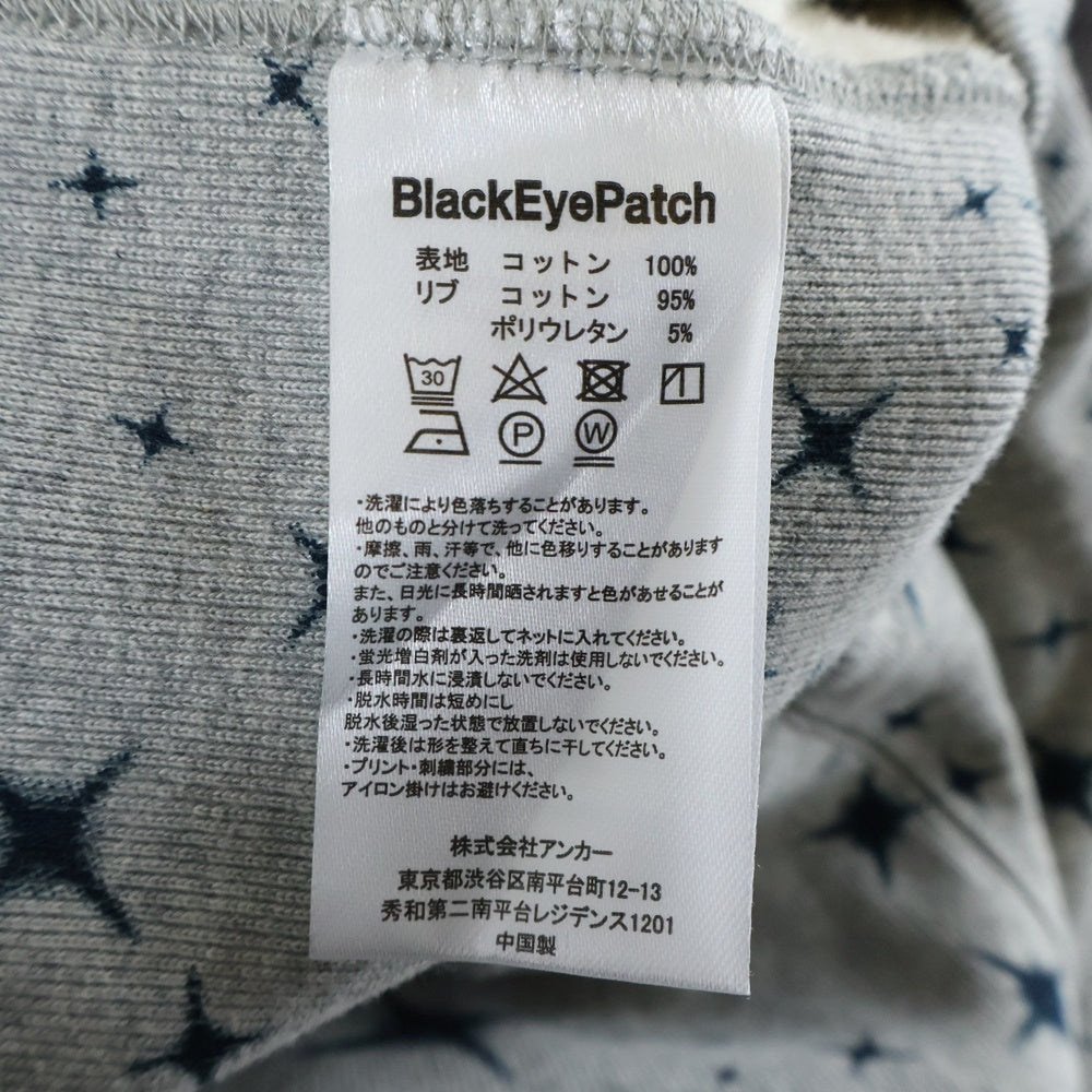 THE BLACK EYE PATCH(ブラックアイパッチ) 22AW LABEL STAR PATTERNED HOODIE ラベル スターパターン プルオーバーパーカー スウェットフーディ グレー