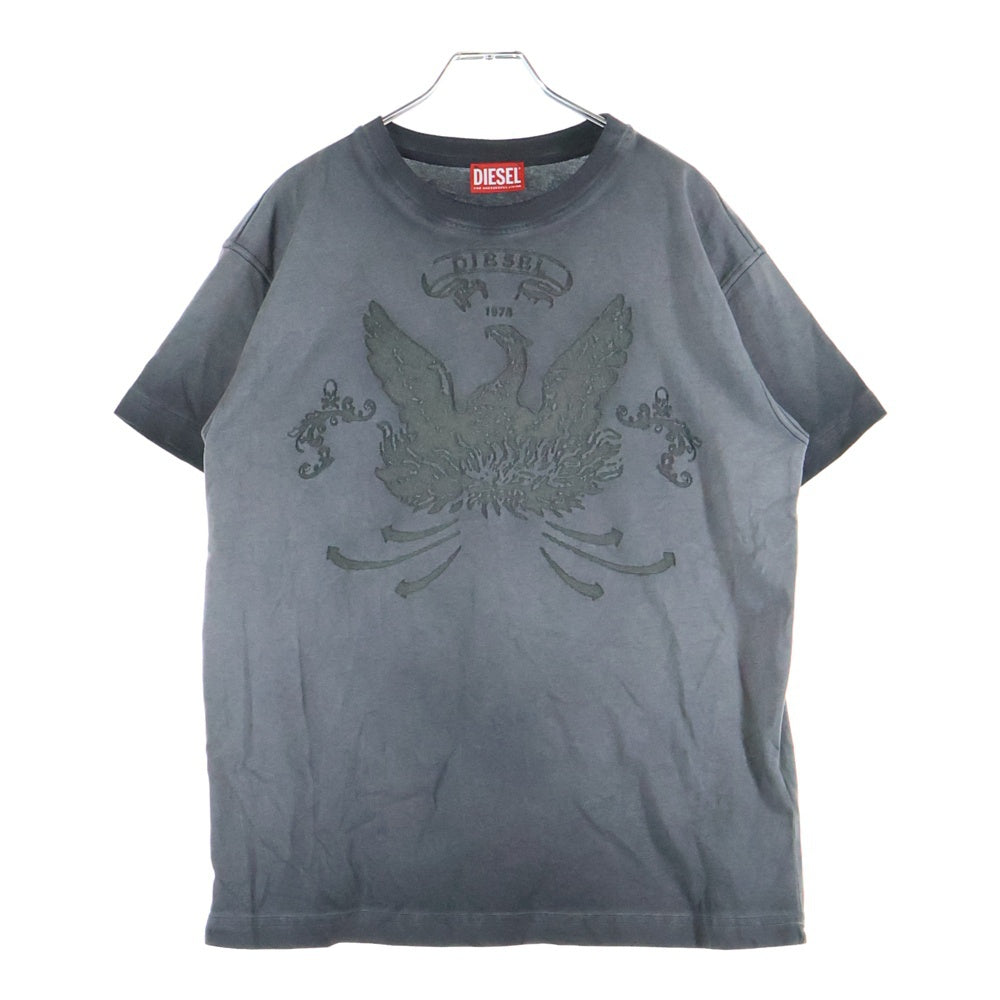 DIESEL(ディーゼル) T-NORM-T9 フェード加工 ロゴ クルーネック 半袖Tシャツ カットソー チャコールグレー A19373