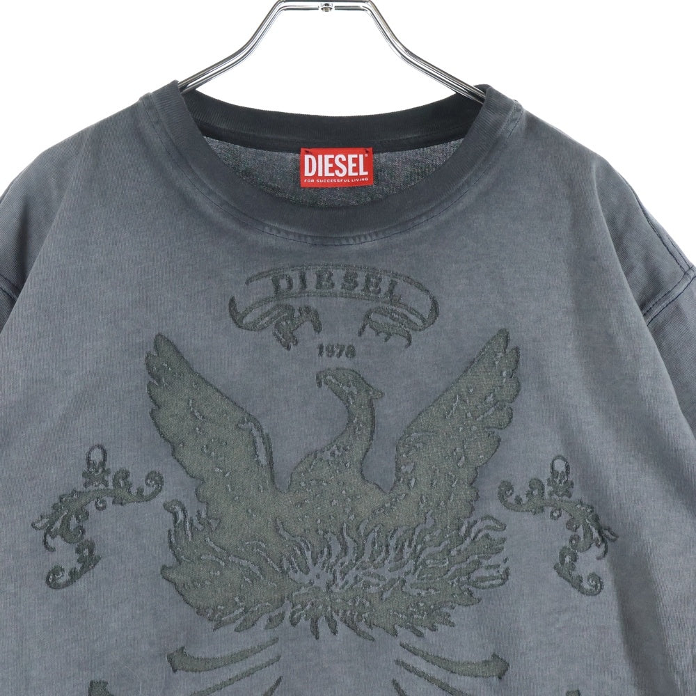 DIESEL(ディーゼル) T-NORM-T9 フェード加工 ロゴ クルーネック 半袖Tシャツ カットソー チャコールグレー A19373
