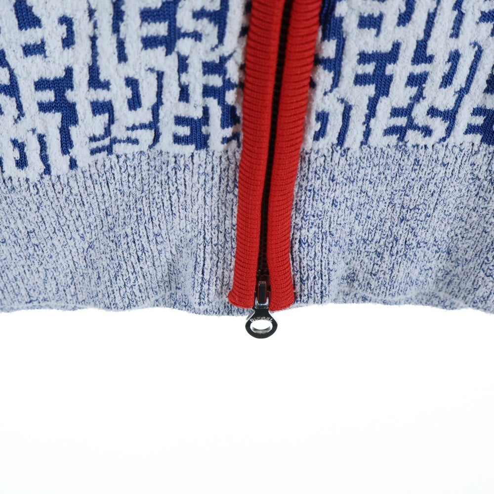 DIESEL(ディーゼル) 23SS K-OBE-ZIP KNITWEAR リピート ロゴ ジャガード ラウンドネック レーヨンコットン ニット ダブルジップ カーディガン ブルー A10197