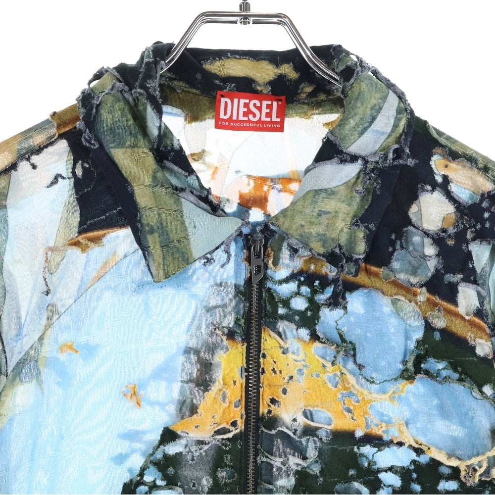 DIESEL(ディーゼル) S-CORN-PEEL ダメージ加工 ジップアップ 長袖シャツ マルチ A13620