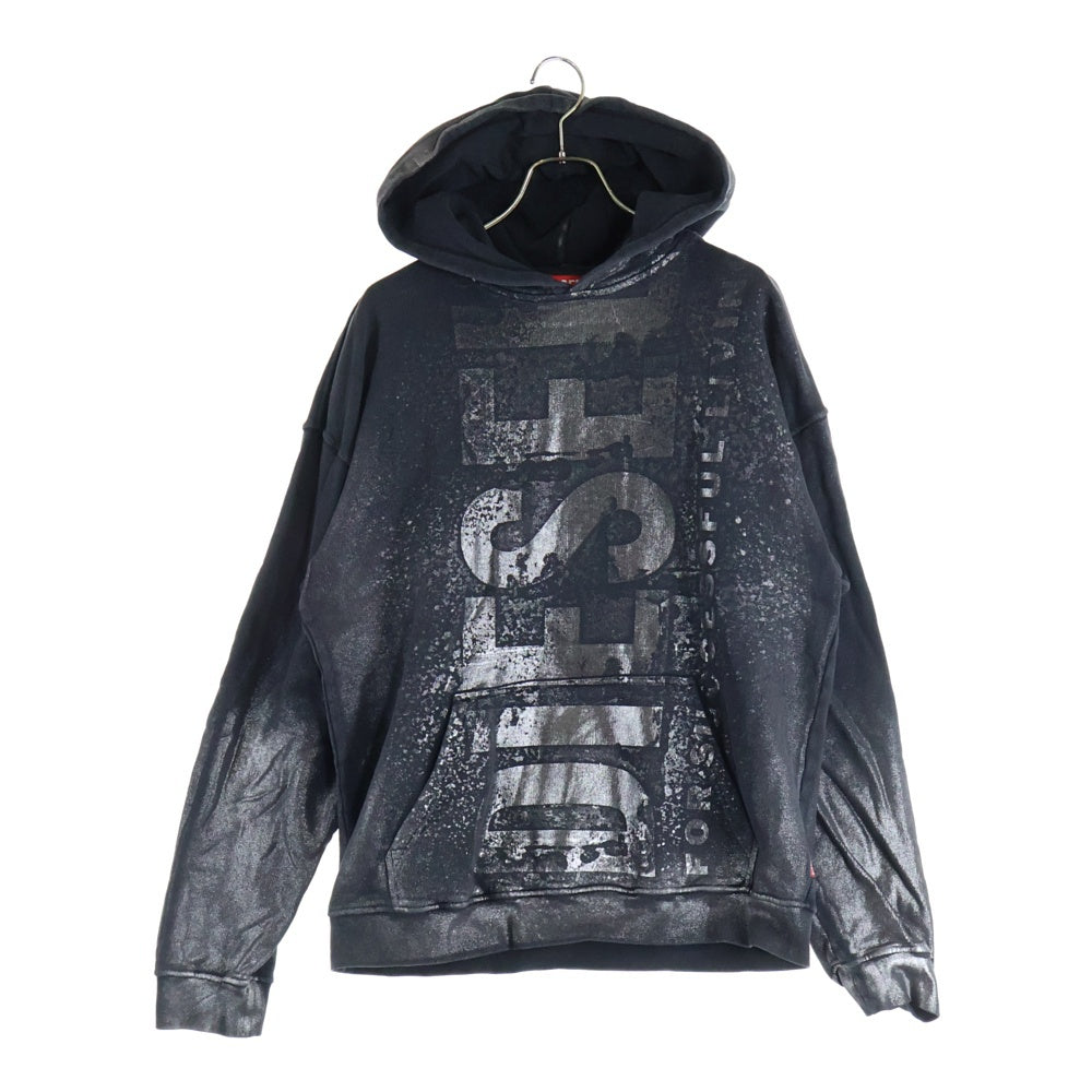 DIESEL(ディーゼル) 24AW S-BOXT-HOOD-Q6 ボクシーラメロゴプリント スウェット プルオーバーパーカー チャコールグレー A14939