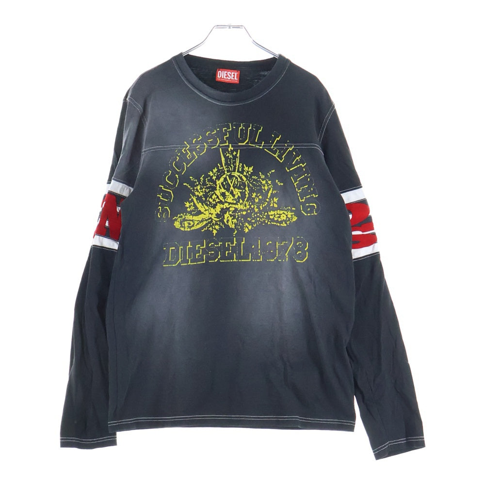 DIESEL(ディーゼル) T-JU-LS ベルベット ロングスリーブ長袖Tシャツカットソー ブラック A12122