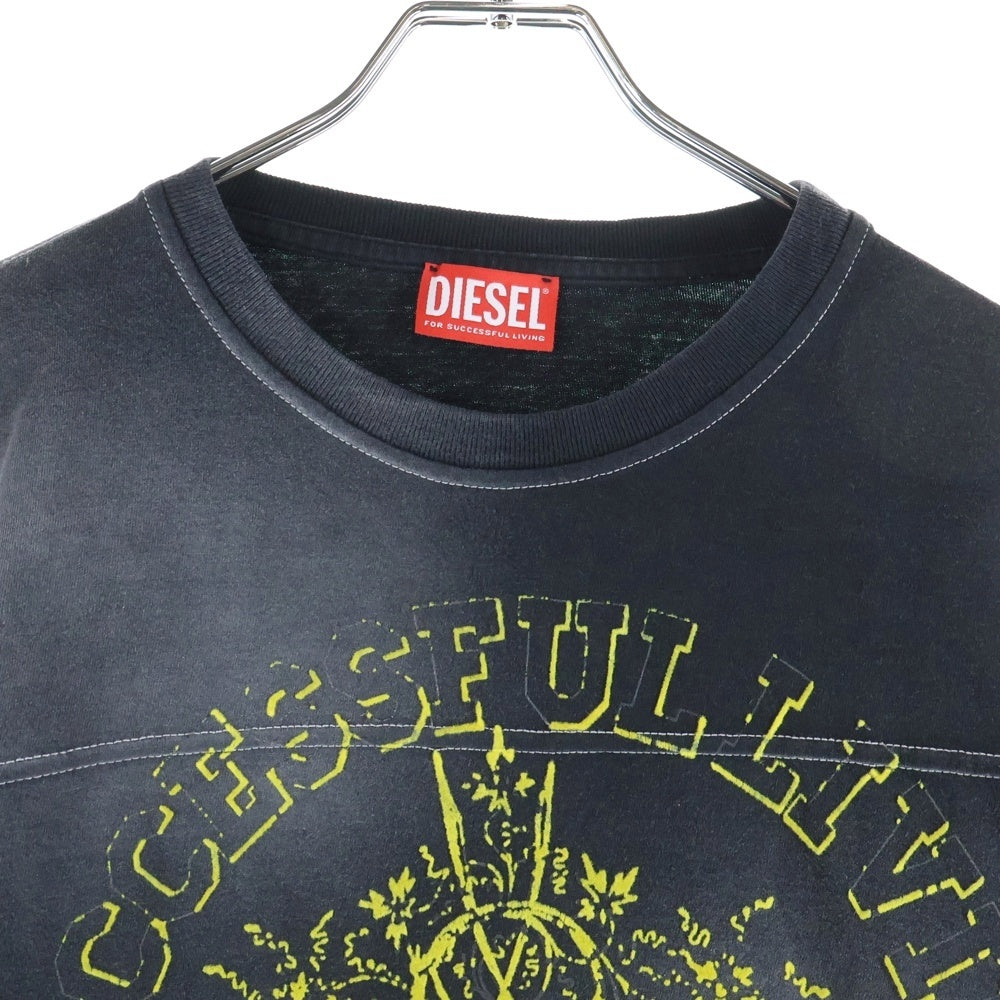 DIESEL(ディーゼル) T-JU-LS ベルベット ロングスリーブ長袖Tシャツカットソー ブラック A12122