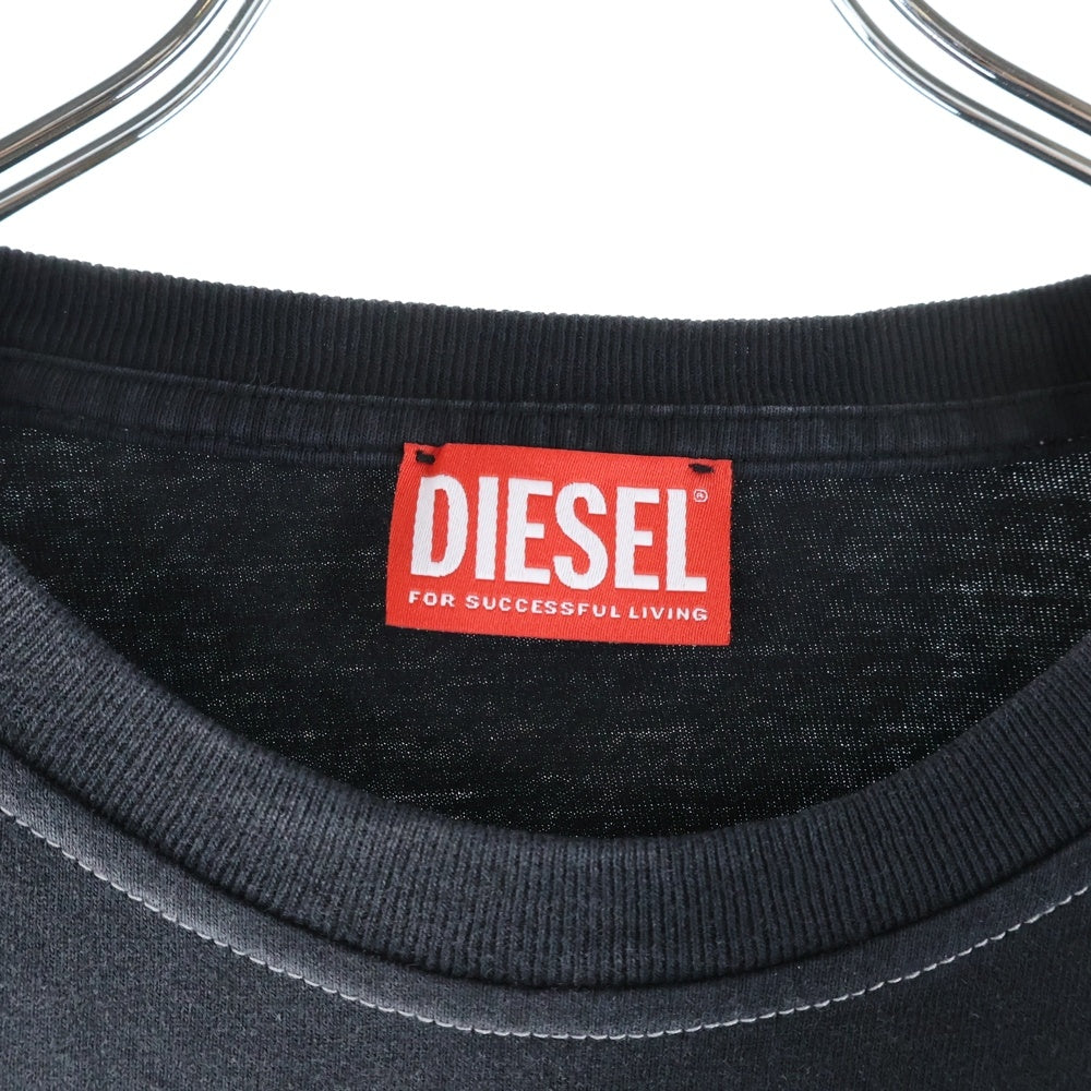 DIESEL(ディーゼル) T-JU-LS ベルベット ロングスリーブ長袖Tシャツカットソー ブラック A12122