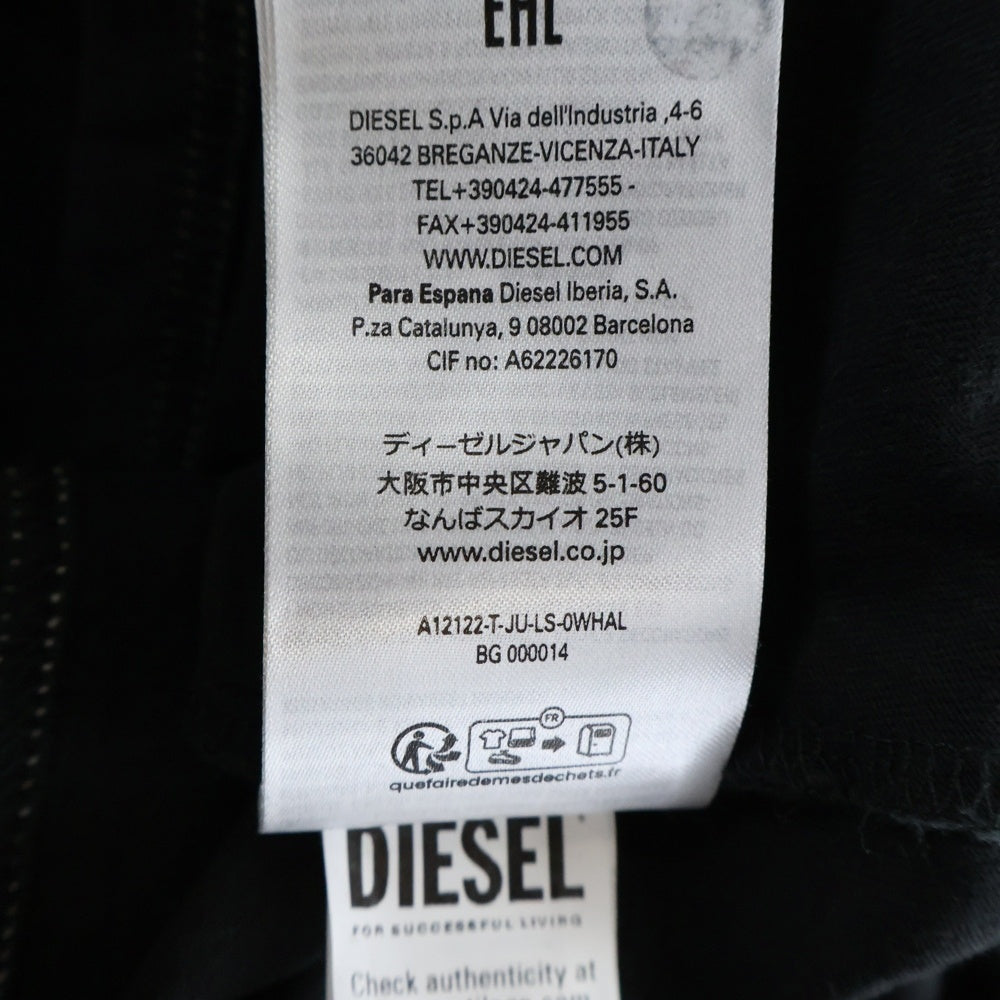 DIESEL(ディーゼル) T-JU-LS ベルベット ロングスリーブ長袖Tシャツカットソー ブラック A12122
