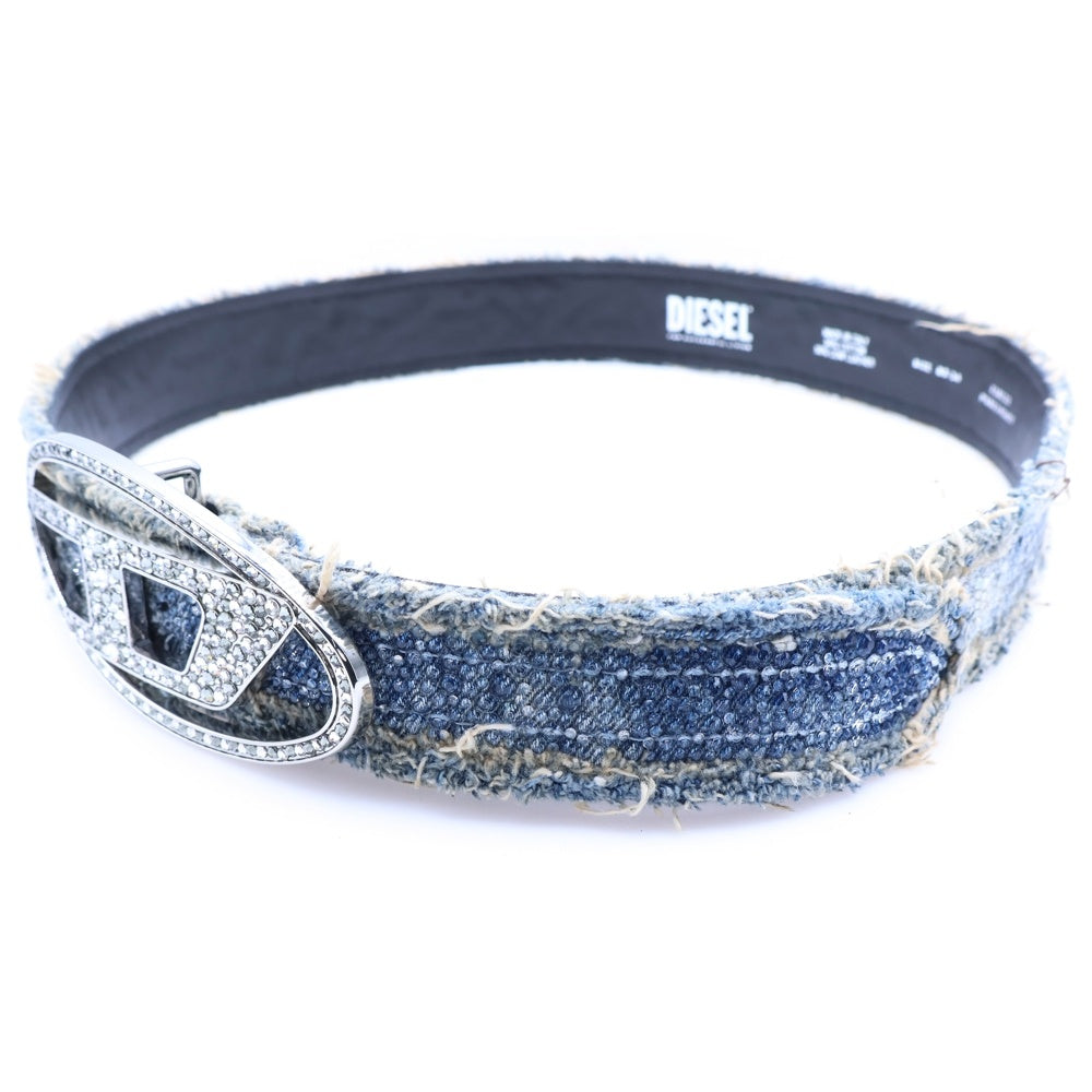 DIESEL(ディーゼル) 25SS B-1DR STRASS オールラインストーン Dロゴ バックル デニムベルト インディゴ X10132 レディース