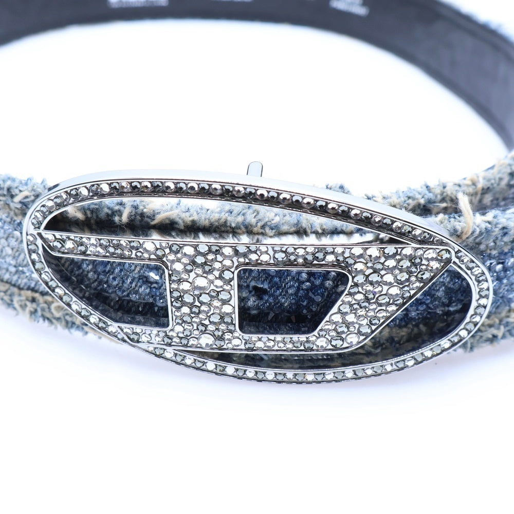DIESEL(ディーゼル) 25SS B-1DR STRASS オールラインストーン Dロゴ バックル デニムベルト インディゴ X10132 レディース