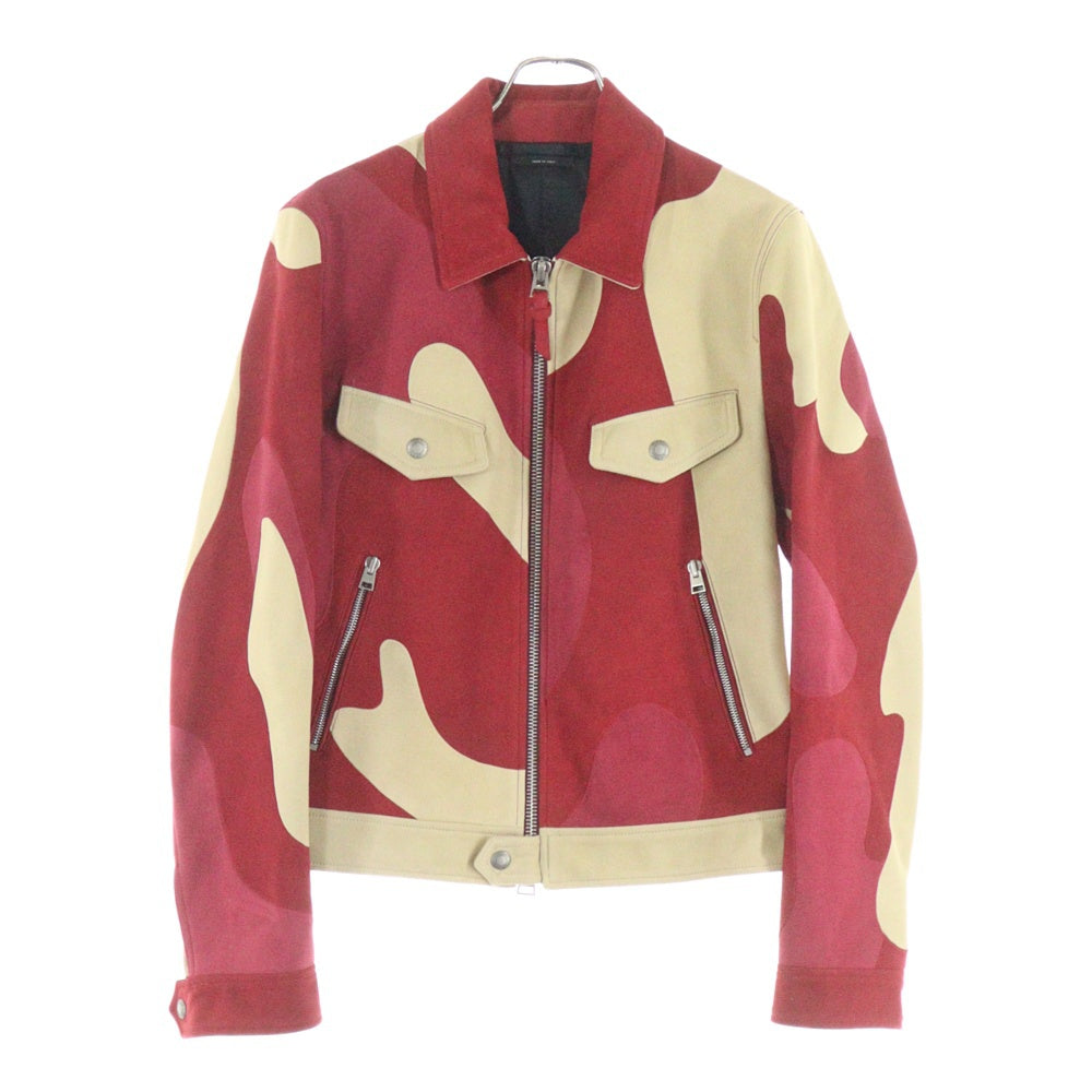 TOM FORD(トムフォード) 16SS Patchwork Suede Camo Trucker Jacket パッチワーク スエードカモ レザートラッカージャケット レッド TFL565