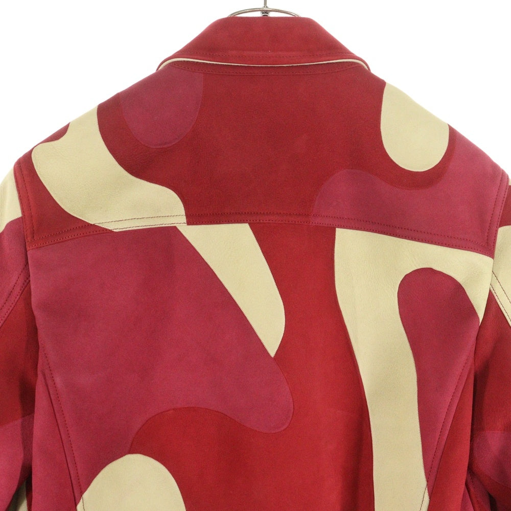 TOM FORD(トムフォード) 16SS Patchwork Suede Camo Trucker Jacket パッチワーク スエードカモ レザートラッカージャケット レッド TFL565