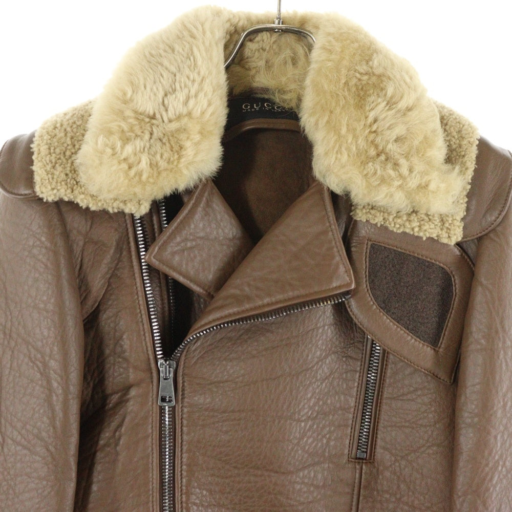 GUCCI(グッチ) ラムレザー ムートンダブルライダースジャケット ブラウン 359484