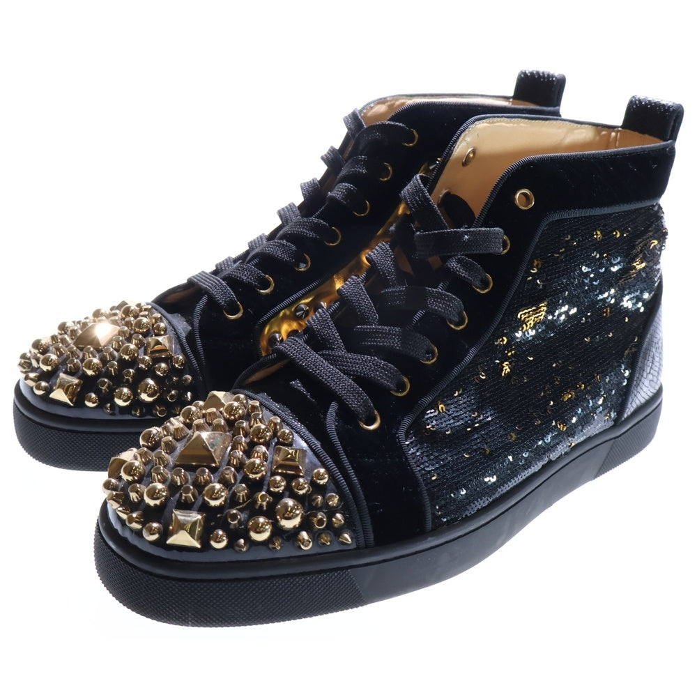 CHRISTIAN LOUBOUTIN(クリスチャンルブタン) Louis スパンコール スパイクスタッズ ハイカットスニーカーシューズ ブラック/ゴールド