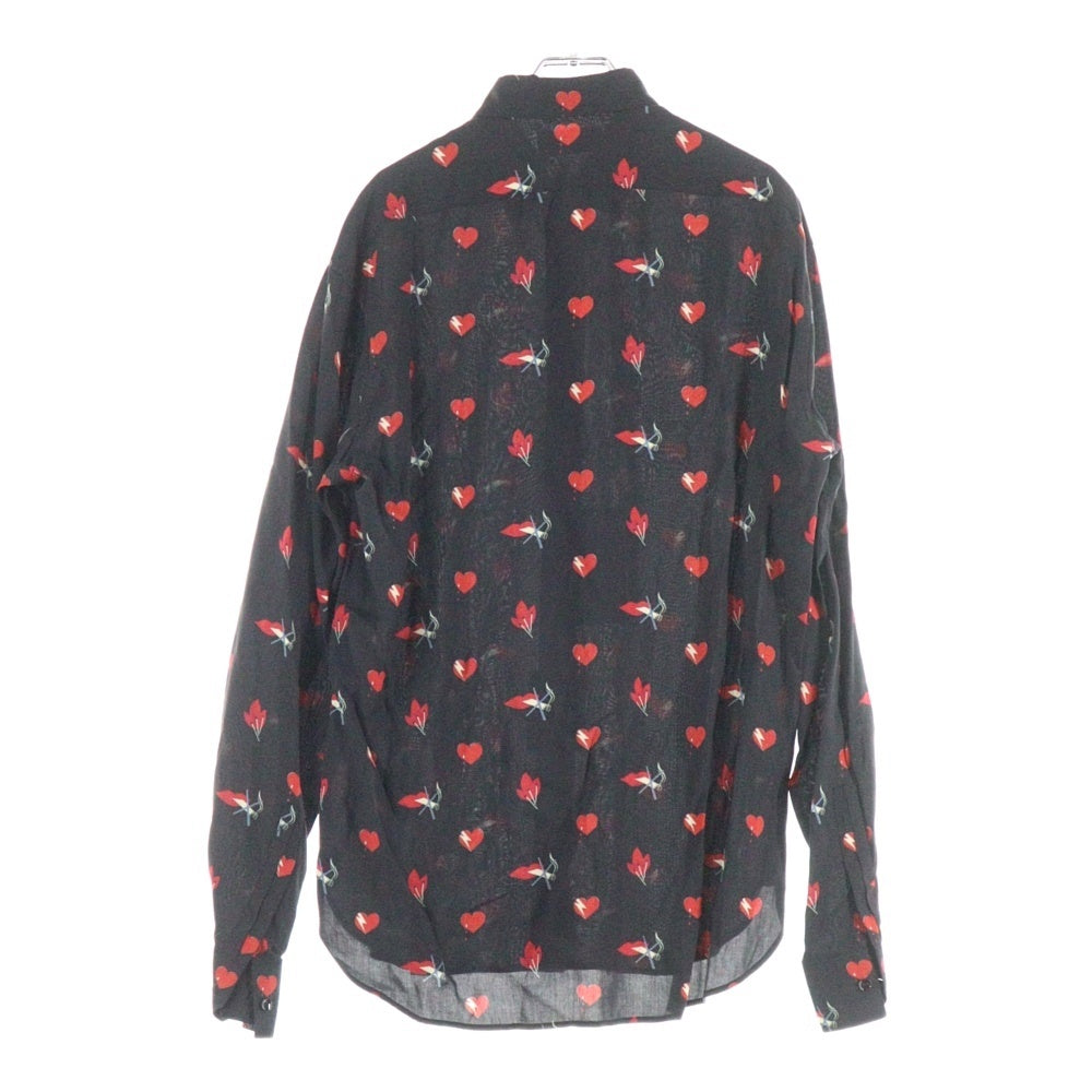 SAINT LAURENT PARIS(サンローランパリ) 17AW ノースモーキングハート総柄レーヨン長袖シャツ ブラック 481867 Y348R