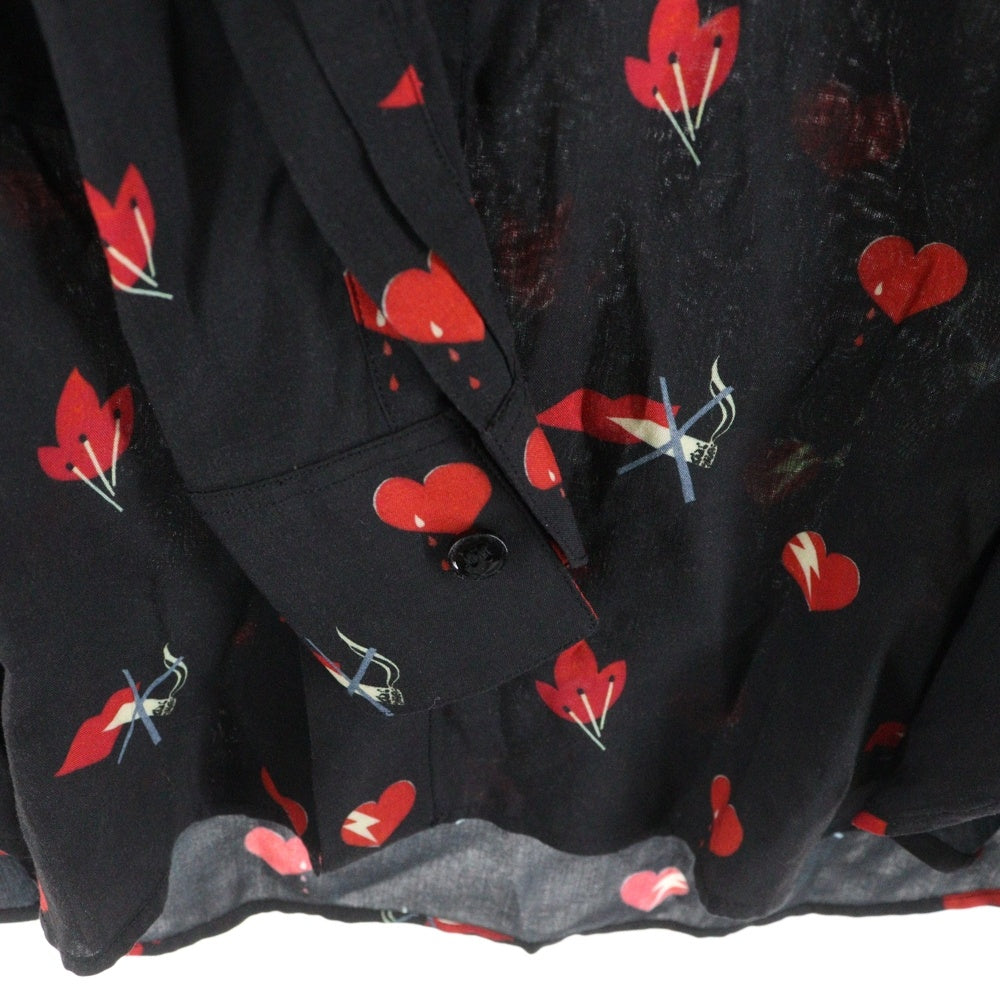SAINT LAURENT PARIS(サンローランパリ) 17AW ノースモーキングハート総柄レーヨン長袖シャツ ブラック 481867 Y348R