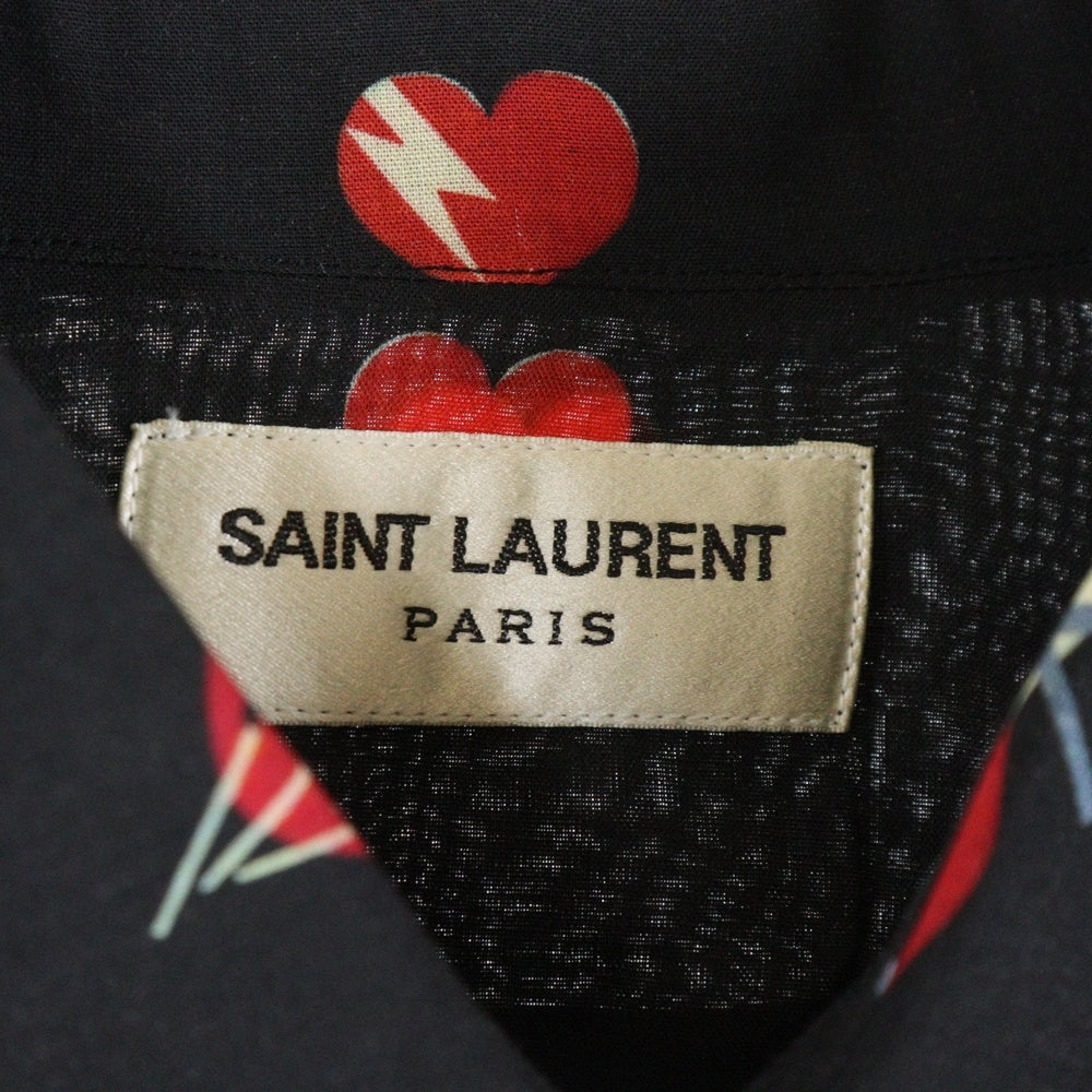 SAINT LAURENT PARIS(サンローランパリ) 17AW ノースモーキングハート総柄レーヨン長袖シャツ ブラック 481867 Y348R
