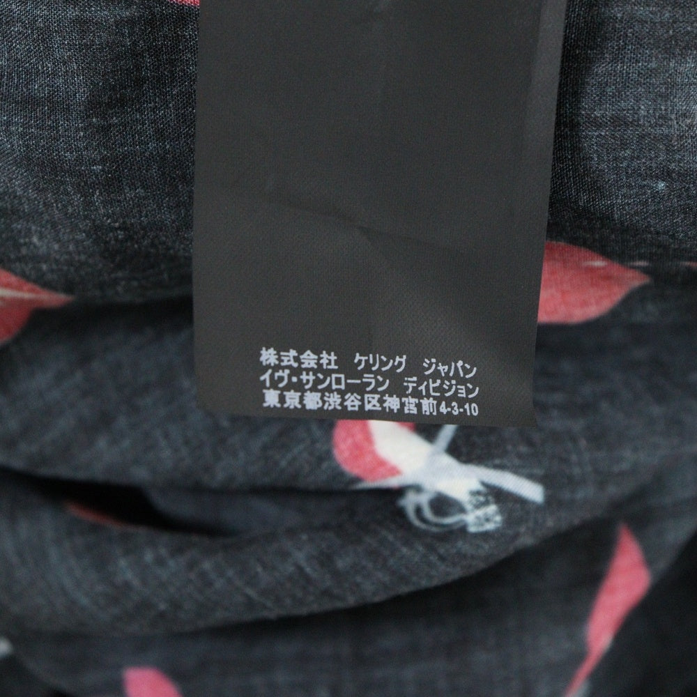 SAINT LAURENT PARIS(サンローランパリ) 17AW ノースモーキングハート総柄レーヨン長袖シャツ ブラック 481867 Y348R