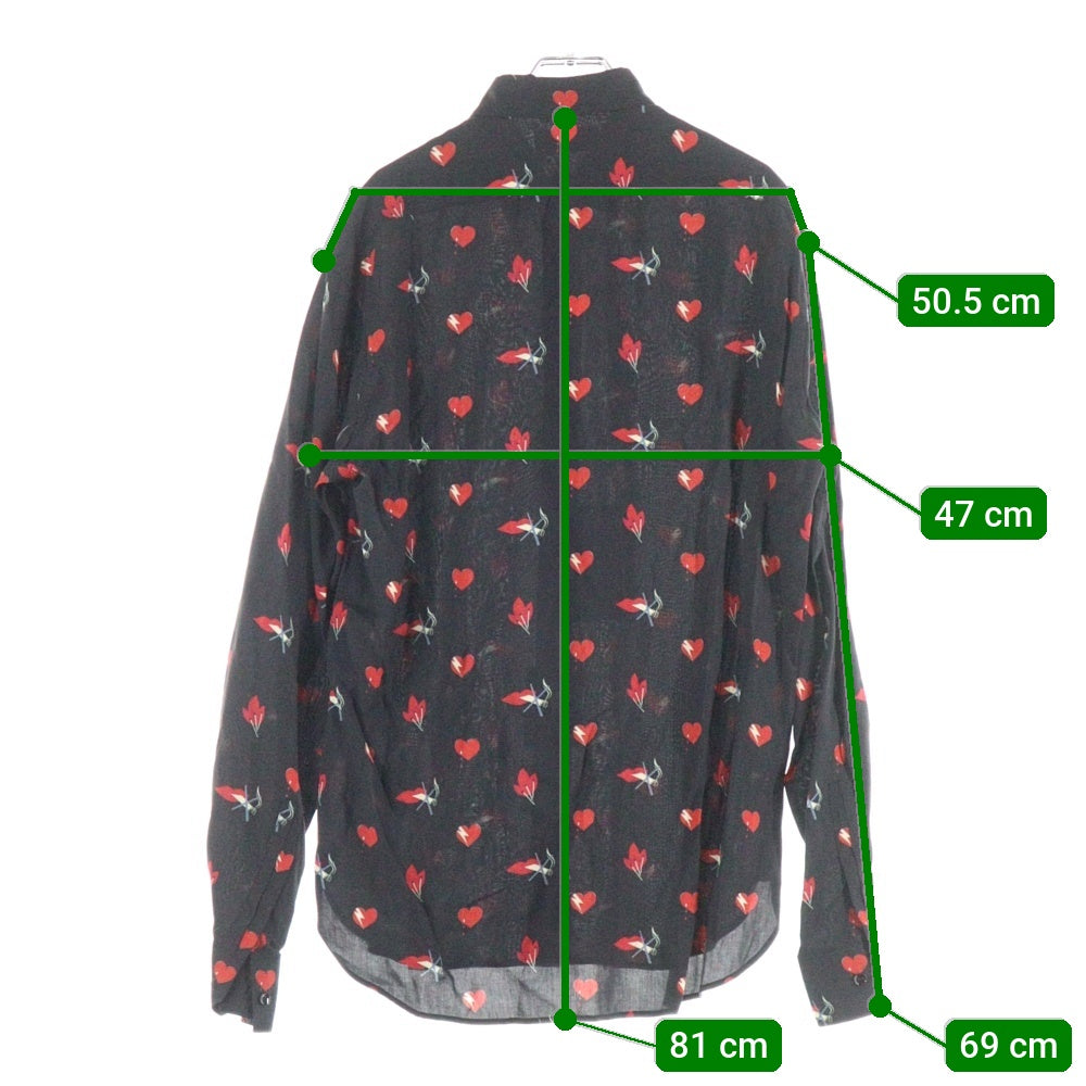 SAINT LAURENT PARIS(サンローランパリ) 17AW ノースモーキングハート総柄レーヨン長袖シャツ ブラック 481867 Y348R