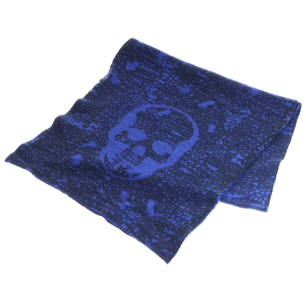 lucien pellat-finet(ルシアンペラフィネ) カシミヤ 総柄 ニットマフラー ストール ブルー